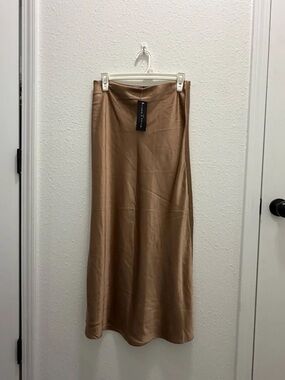 Maison d’Amélie Satin Bias Midi Skirt in Tan